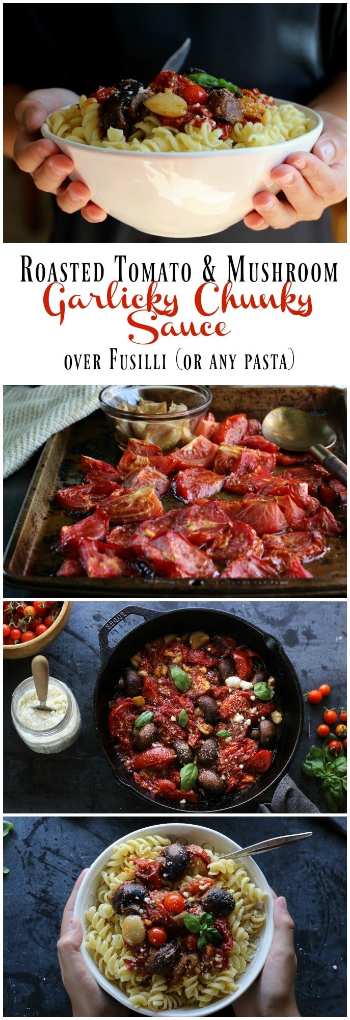 Add a whole lot of flavor to simple dishes with this easy #Paleo and #Glutenfree Roasted Tomato & Mushroom Garlicky Chunky Sauce | gardeninthekitchen.com