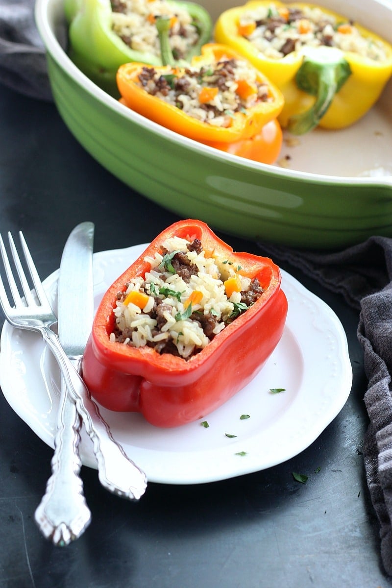 Ground Beef & Brown Rice Stuffed Peppers
