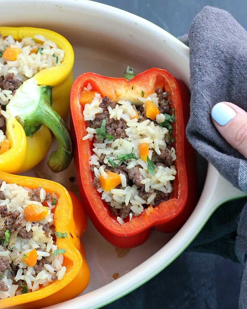 Ground Beef & Brown Rice Stuffed Peppers 