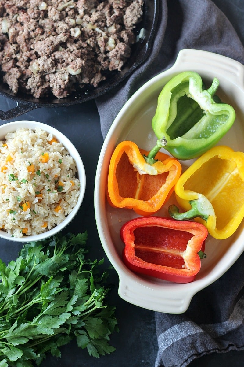 Ground Beef & Brown Rice Stuffed Peppers 