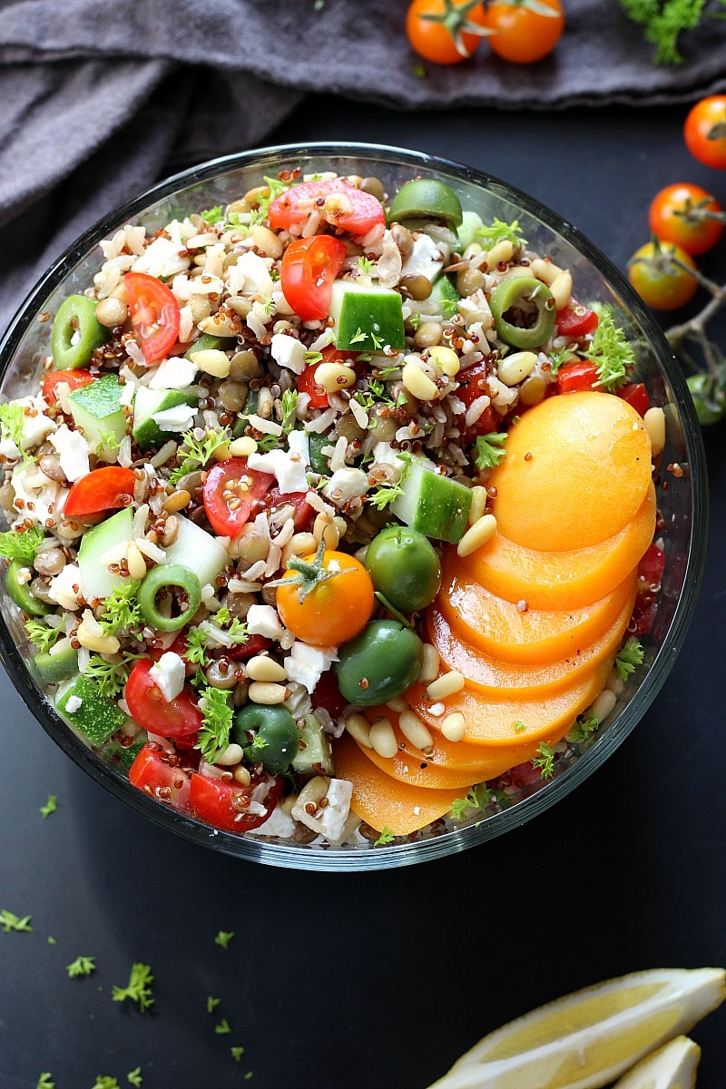 Mediterranean Lentil Quinoa Rice Salad | Garden in Kitchen
