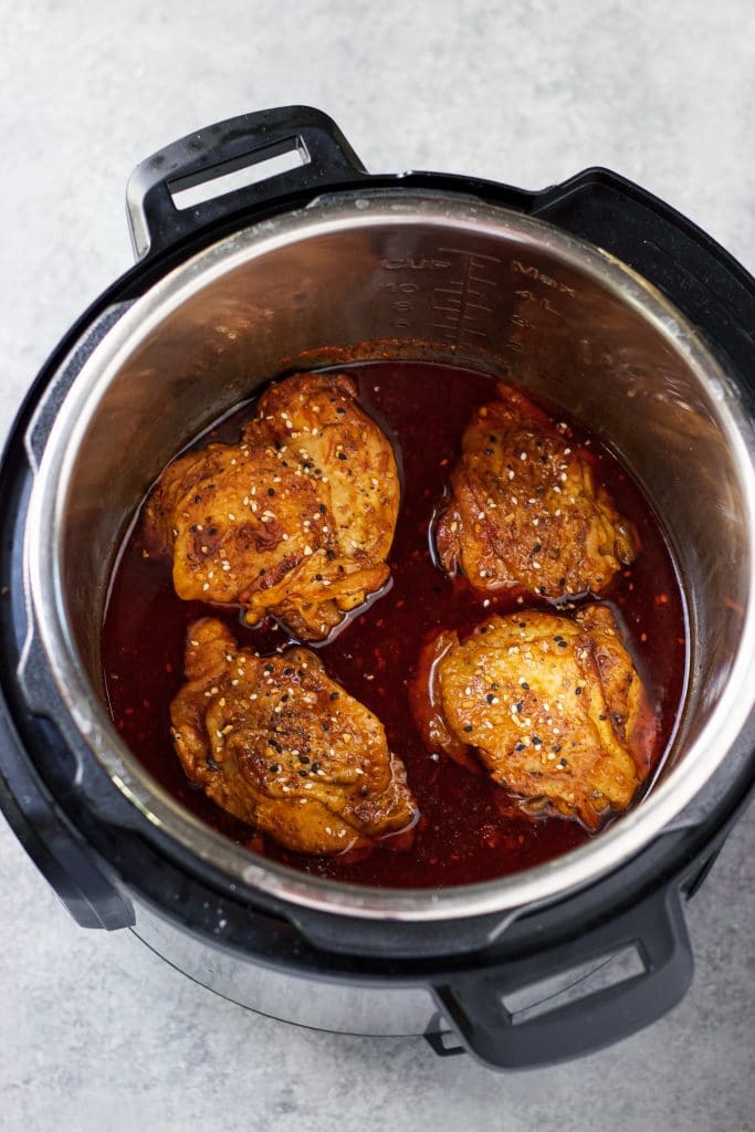 Sautéd chicken thighs in instant pot with liquid ingredients