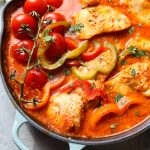 fish stew or stewed fish in a skillet