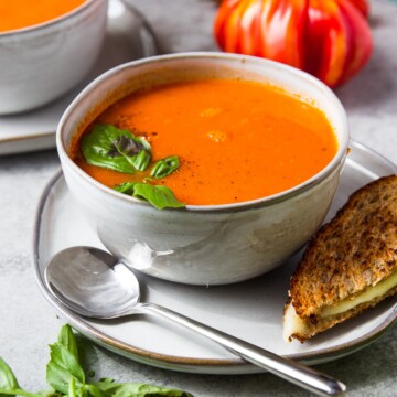 gluten-free tomato soup in a white bowl