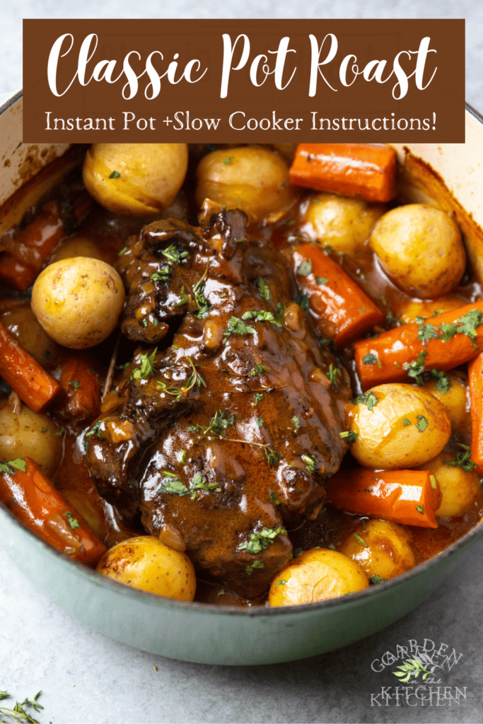 Mississippi pot roast with potatoes and carrots. 