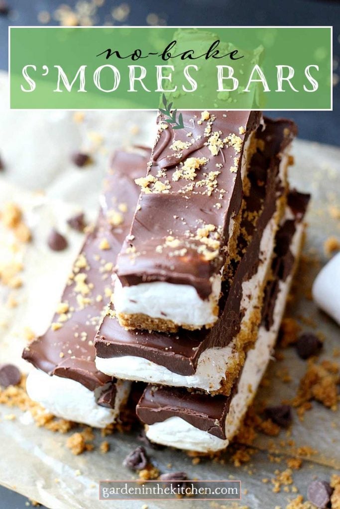 No-Bake S’mores Bars with chocolate marshmallow fluff and graham crackers.