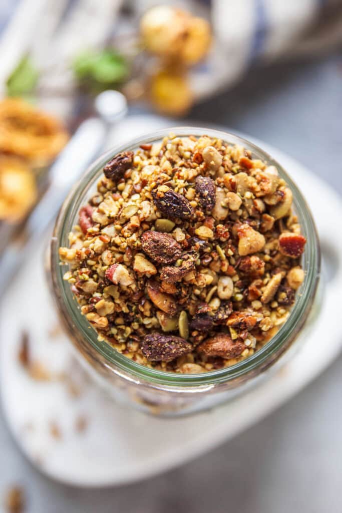 image from the top of a glass jar with grain free granola