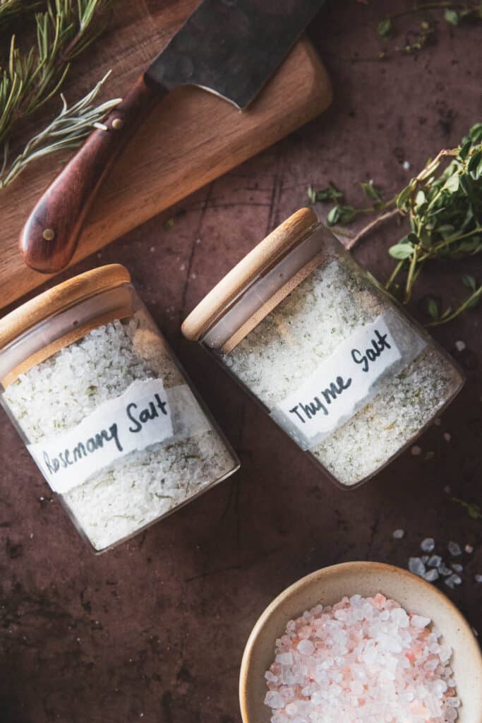 Homemade Herb Salt in glass jars