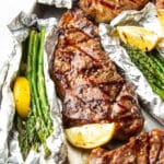 New York Strip Steak with Grilled Asparagus in Foil