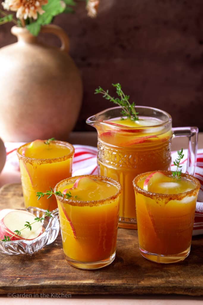 This Apple Cider Punch combines the delicious flavor of apple cider, orange juice and caramel, along with cinnamon and woody thyme. This fall inspired drink can be served as is for a kid friendly version or add rum for a fun spin! 
