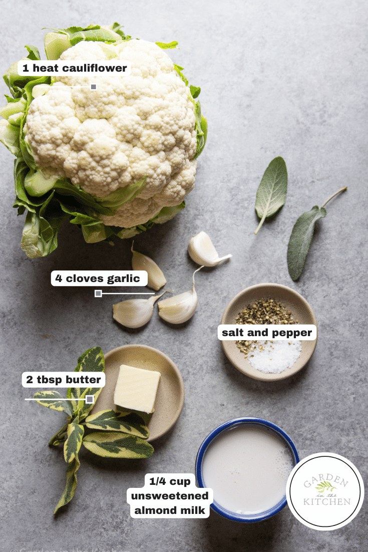 Ingredients for cauliflower mashed potato all measured and ready to use. 