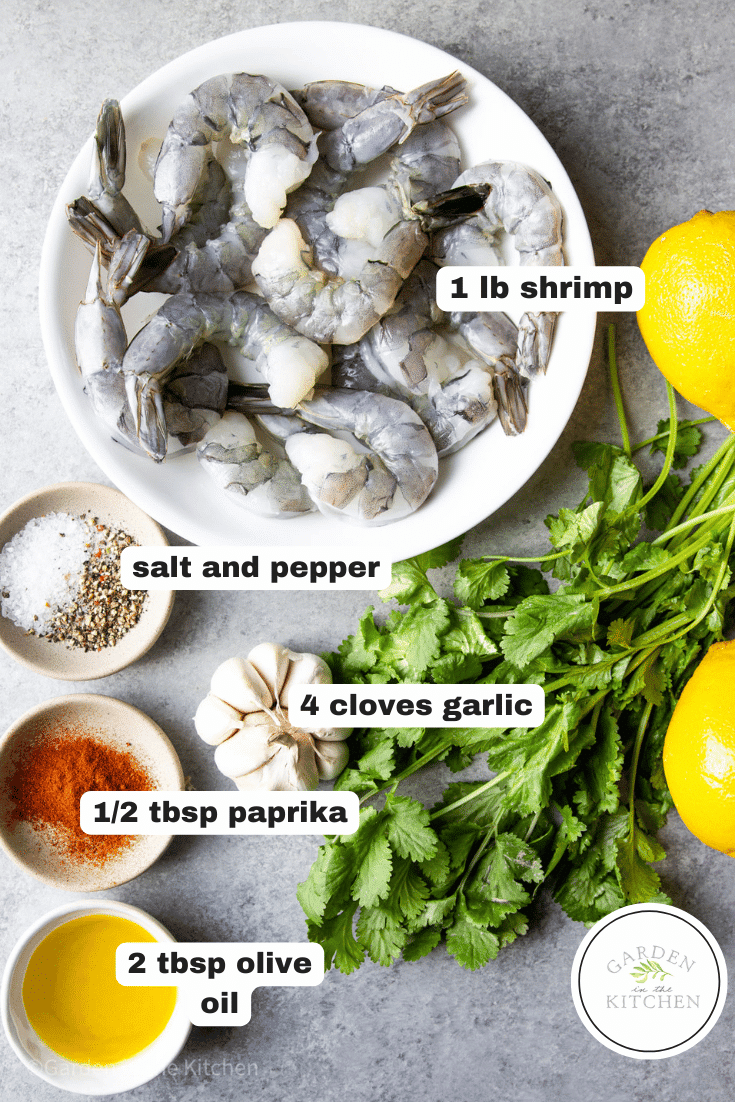 ingredients for air fryer shrimp in individual plates and bowls.