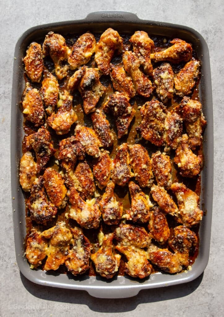 Oven baked chicken wings in a sheet pan. 
