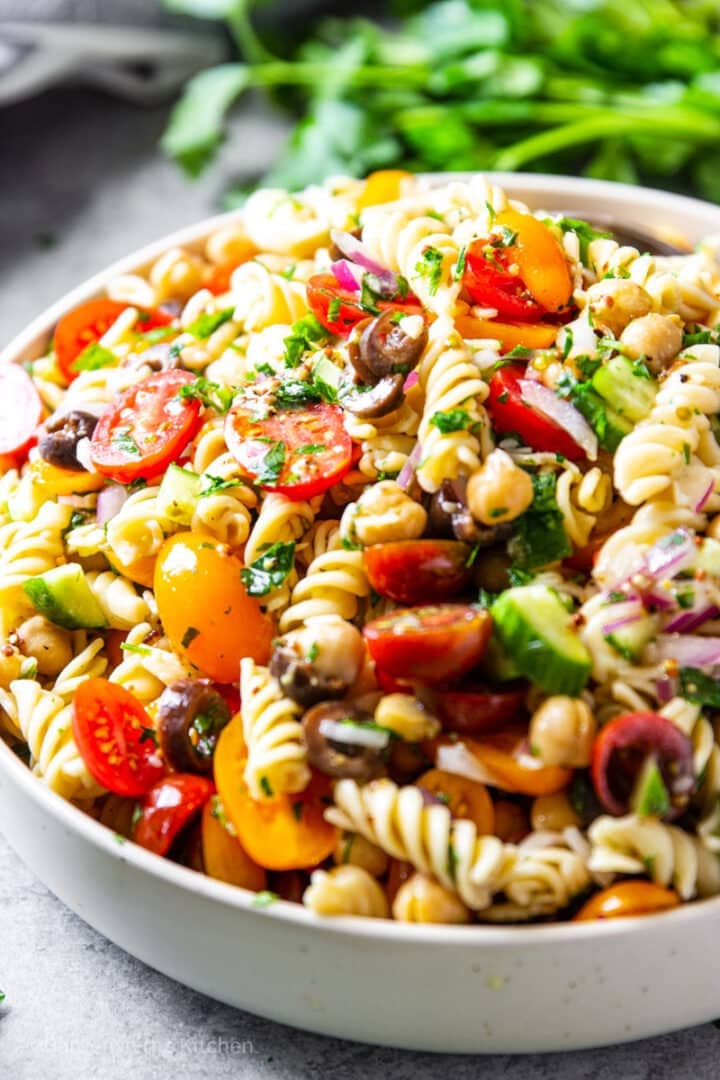 Mediterranean Chickpea Pasta Salad | Garden in the Kitchen