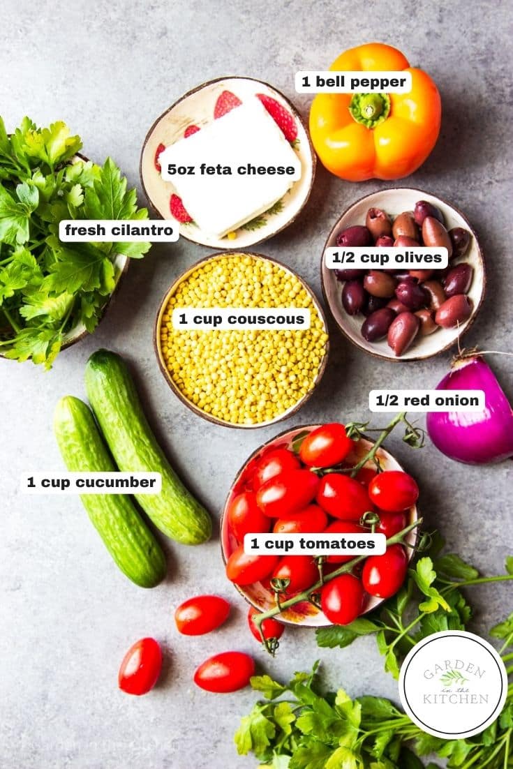 Fresh ingredients to make a mediterranean salad.
