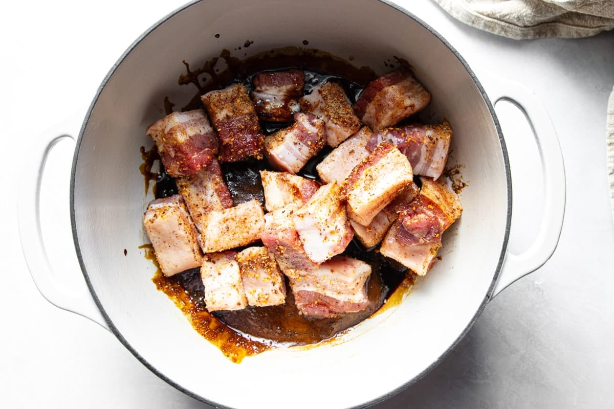 Pork belly tossed into the sugar and coconut amino sauce. 