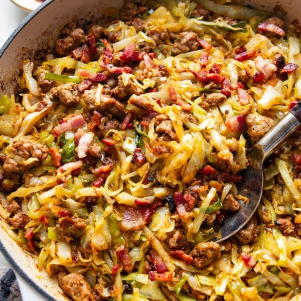 friend cabbage with sausage