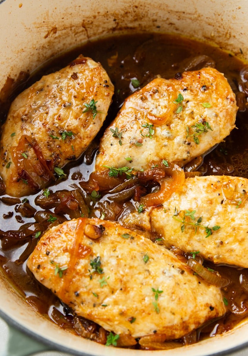 Cider braised French onion chicken