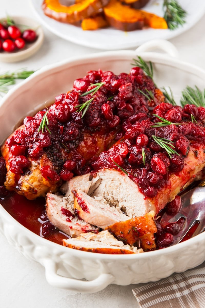 Roasted squash, rosemary, cranberries, cranberry glazed turkey breast.