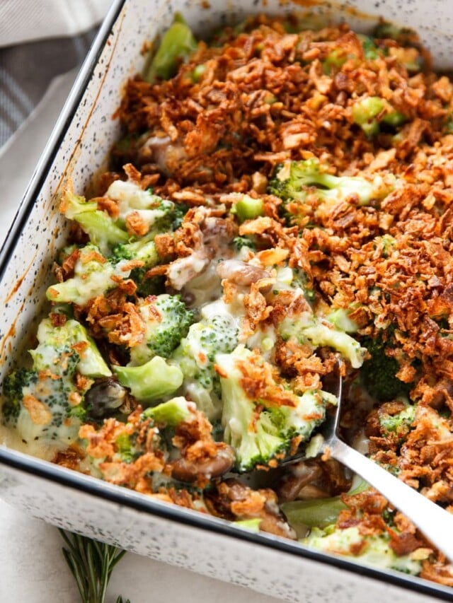 Broccoli Cheese Casserole with Crispy Onions