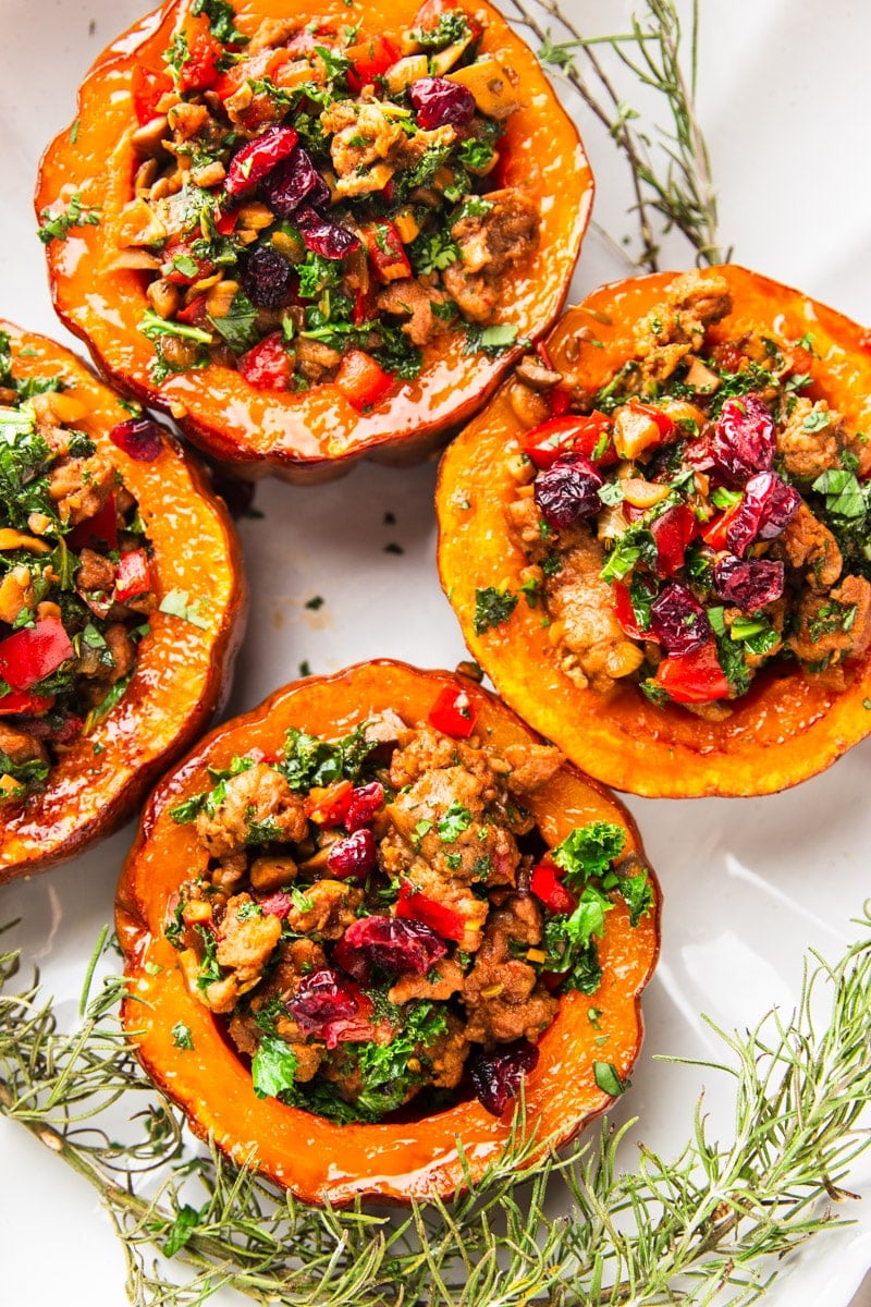 Sausage and kale stuffed koginut squash, fresh rosemary. 