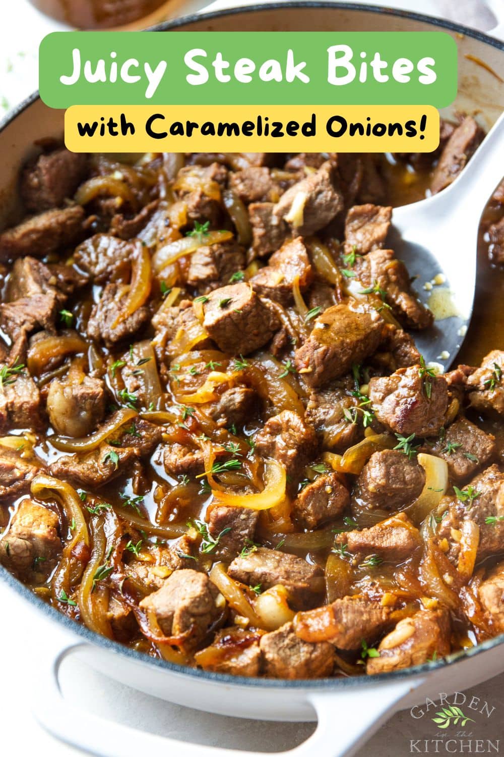 Steak bites with caramelized onions feature juicy ribeye, sweet Vidalia onions, garlic and savory pan juices for an easy, flavor-packed dinner.