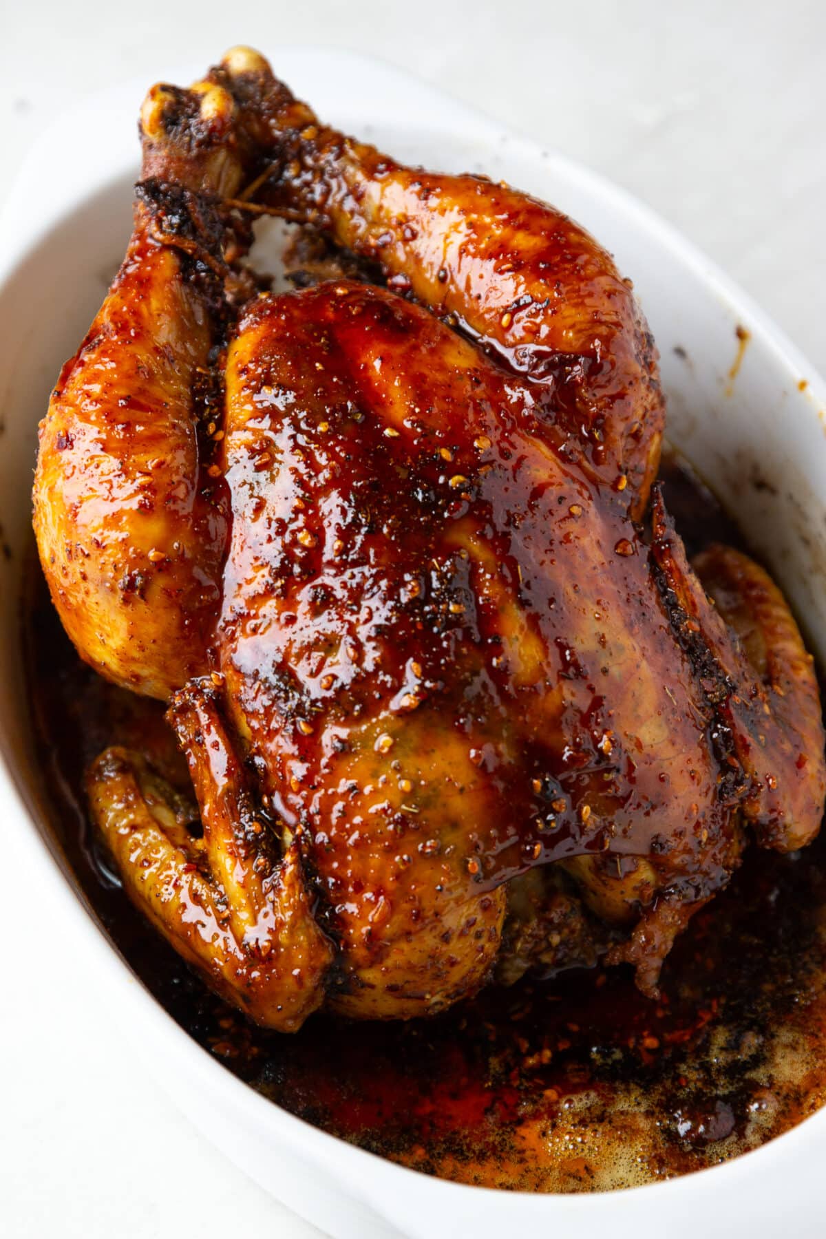 roasted chicken with hot honey and chili crunch oil glaze