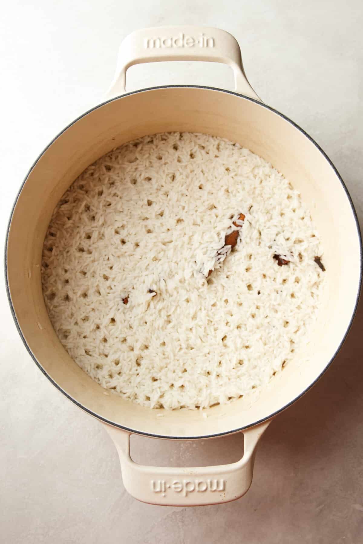 cooked rice in a pot