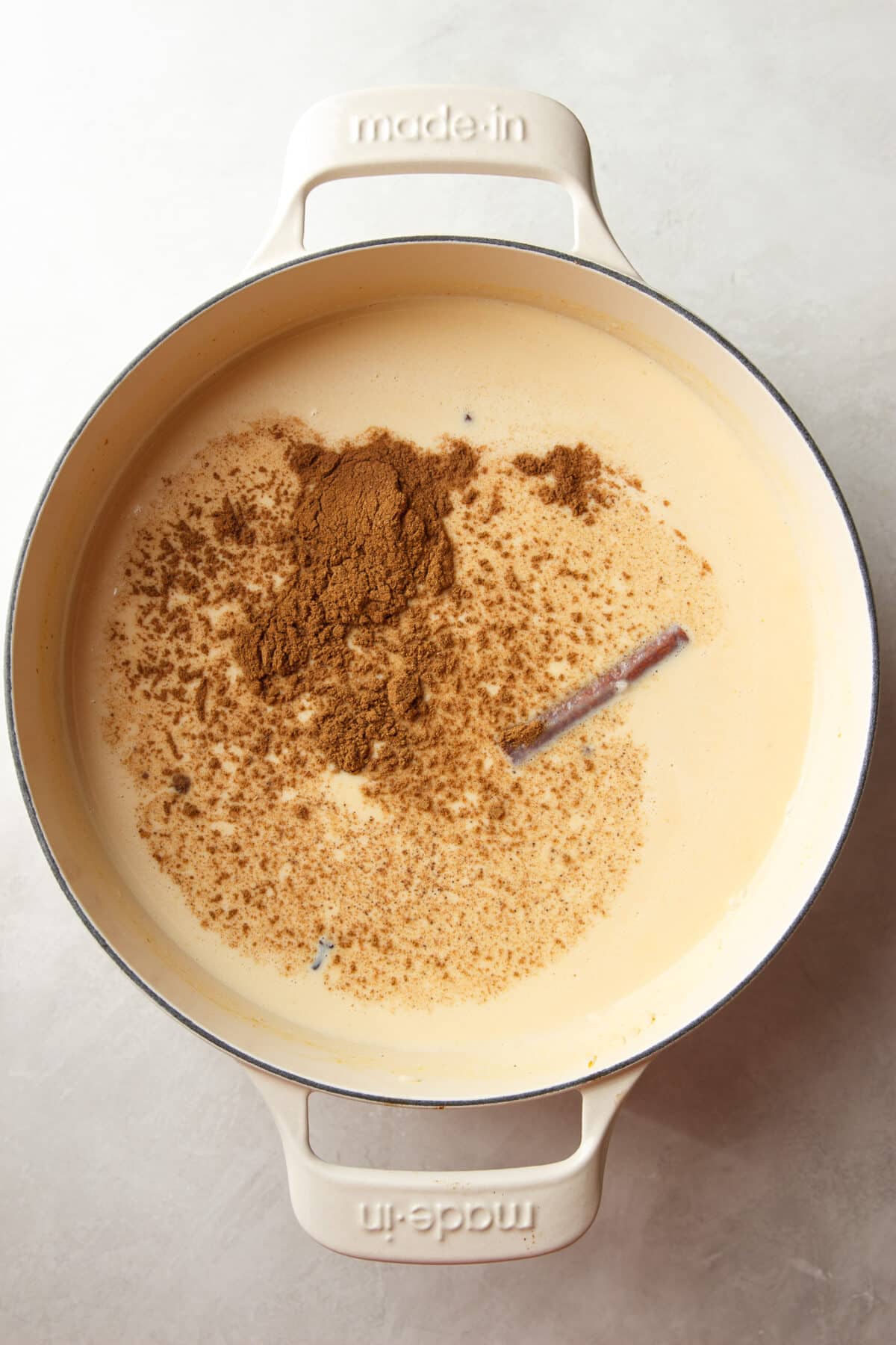 cinnamon and pumpkin spice added to tres leches for rice pudding
